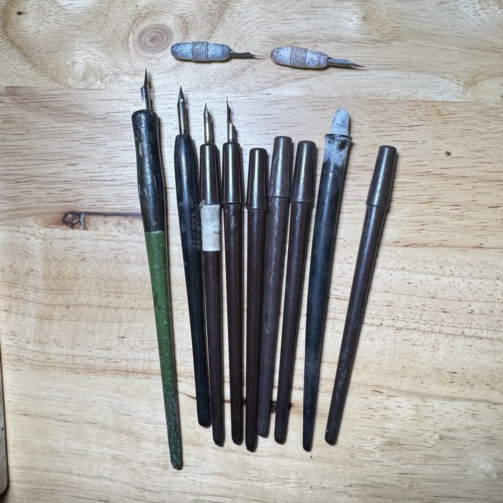 Vintage Crow Quill Dip Pens Lot‎ w/ Artist Set No. 5 Box – Calligraphy Drawing